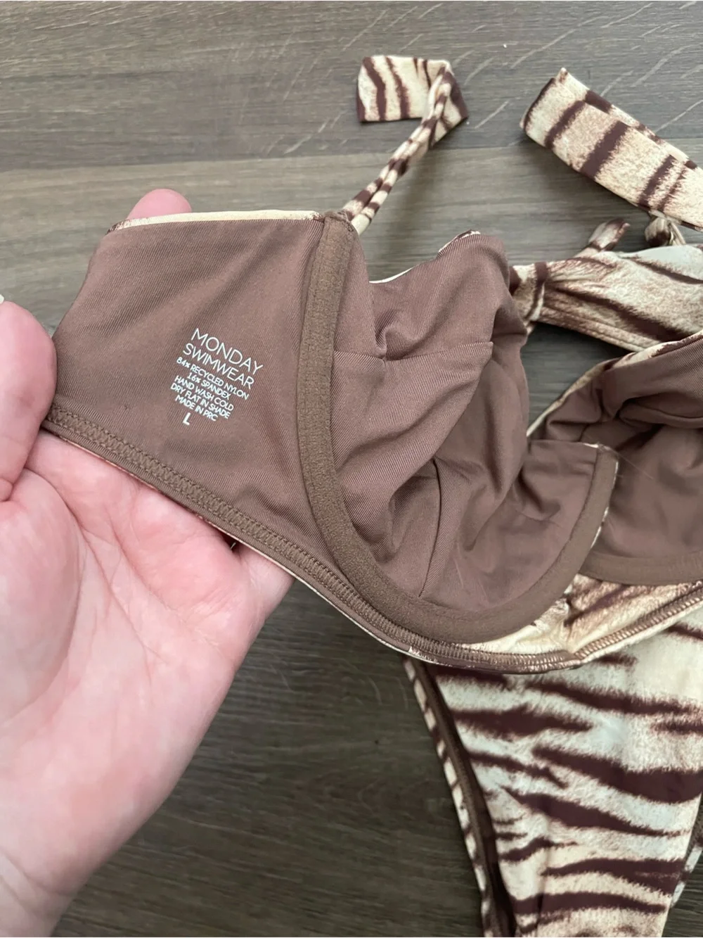 Monday Swimwear Bikini Set Clovelly Top Large Bikini Bottoms Medium Tiger Print